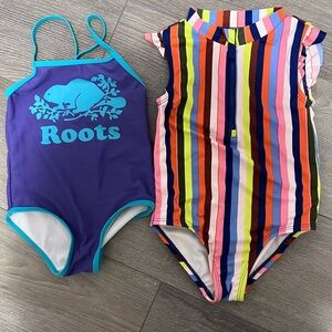 Roots Purple and Multicolor Striped Kids swimsuits